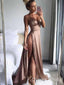 Sexy Deep V-neck High Slit Spaghetti Straps Evening Gown Prom Dresses with High Slit,WGP587