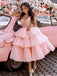 Elegant Pink Sequin Tulle Ruffle A Line Short Homecoming Dresses,QB0387