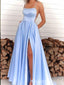 Sexy Side Slit Lace up Back A-line Spaghetti Straps Party Dress Long Prom Dresses to Impress ,WGP1530