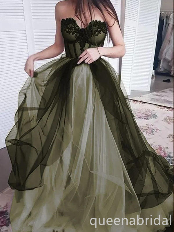 Green Strapless Sweetheart A-line Evening Gown Maxi Long Evening Party Prom Dresses ,WGP1038