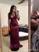Simple Burgundy V-neck Mermaid Long Evening Dress, WGP2280