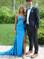 Sexy Blue Strapless Sweetheart Mermaid Long Prom Dresses Party Dresses to Impress with High Slit ,WGP1373