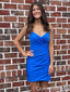 Sexy Royal Blue V-neck Spaghetti Straps Sheath Lace Up Back Graduation Party Homecoming Dresses ,QB0694