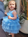 Elegant Blue Tulle A-Line Cheap Simple Long Flower Girl Dresses, FGS0045