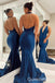 Sexy Plunging Deep V-neck Halter Open Back Mermaid Evening Gown Maxi Long Formal Dresses Prom Dresses with Trailing,WGP947