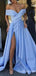 Sexy Plunging Off-the-shoulder High Slit Tulle A-line Evening Gown Long Prom Dresses with Pleats,WGP712