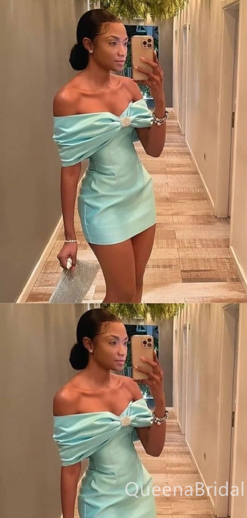 Sexy Elegant Mint Green Off-the-shoulder Mermaid Short Homecoming Dresses ,QB0657