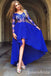 Royal Blue High Low Lace Appliques Long Sleeves A-line Evening Gown Maxi Long Evening Party Prom Dresses,WGP1228