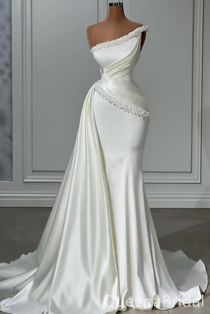 Ivory One Shoulder Mermaid Evening Gown Long Evening Party Prom Dresse QueenaBridal Ivory One Shoulder Mermaid Evening Gown Long Evening Party Prom Dresse QueenaBridal