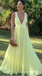 Sexy Yellow Plunging Chiffon A-line Long Party Dress Long Prom Dresses to Impress ,WGP1415