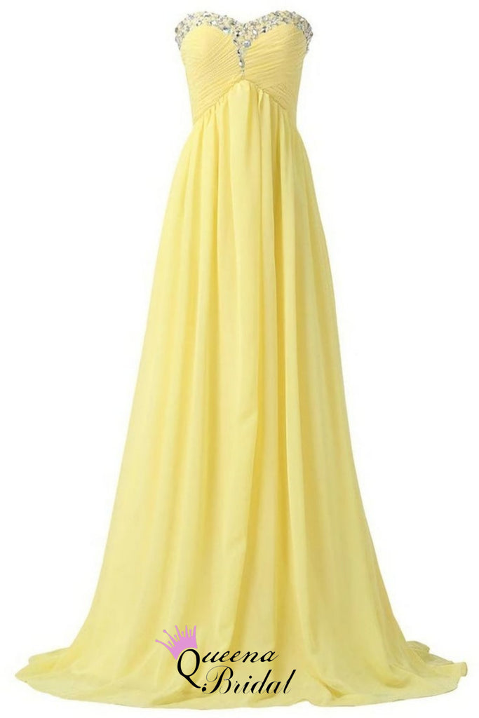 Strapless Beaded Yellow Sweetheart A-line Long Party Dress Prom Dresses,WGP1748