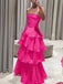Elegant Fuchsia Strapless A-line Ruffled Evening Gown, Prom Dress, WGP2283