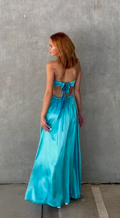 Elegant Unique Blue Sleeveless Lace Up Back A-Line Evening Prom Dresses,WGP465