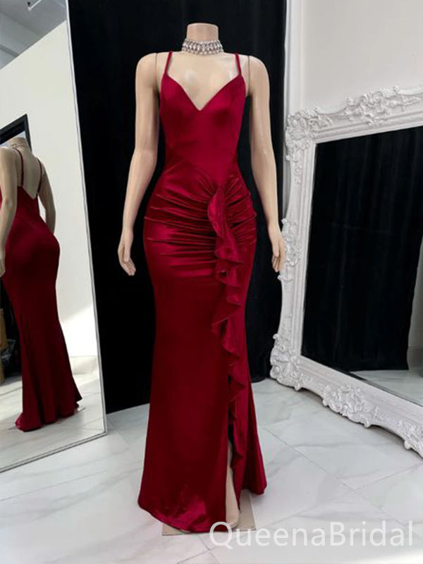 Red Mermaid Spaghetti Straps Evening Gown Maxi Long Evening Party Prom Dresses ,WGP1086