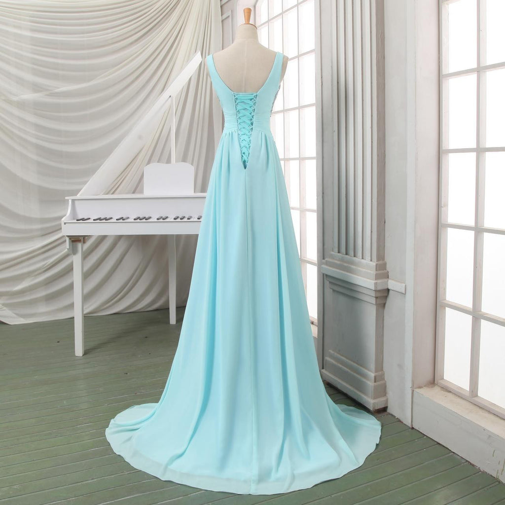 Elegant Beaded Blue Lace up Back Sweetheart A-line Long Party Dress Prom Dresses,WGP1749