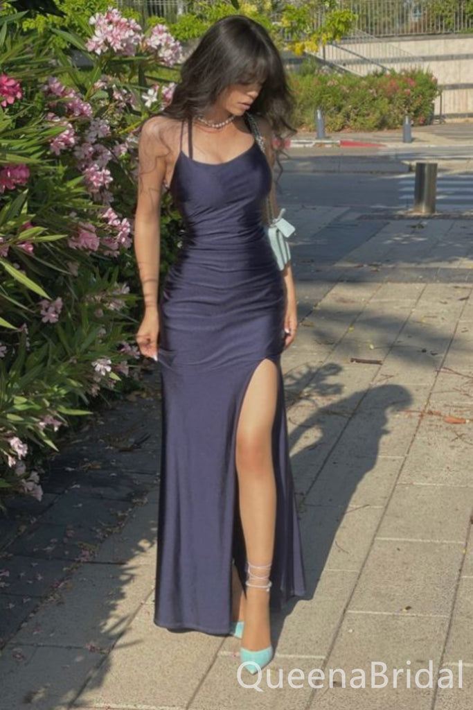 Sexy Spaghetti Straps Lace up Back Side Slit Party Dress Long Prom Dresses to Impress ,WGP1667