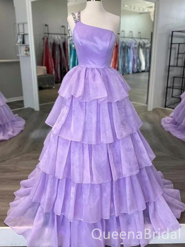 Lilac Layer A-line Beaded Spaghetti Straps Evening Gown Maxi Long Evening Party Prom Dresses ,WGP1088