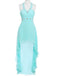 Stylish Blue Halter Beaded High Low Sheath Long Party Dress Prom Dresses,WGP1750