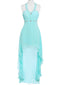 Stylish Blue Halter Beaded High Low Sheath Long Party Dress Prom Dresses,WGP1750