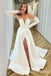 White A-line V Neck Long Sleeves Strapless Long Wedding Dresses with Side Slit ,WGP228