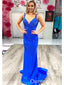 Sexy Royal Blue Sequin Spaghetti Strap Criss-Cross Back Pleats Mermaid Evening Prom Dresses,WGP468