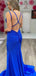 Sexy Royal Blue Sequin Spaghetti Strap Criss-Cross Back Pleats Mermaid Evening Prom Dresses,WGP468