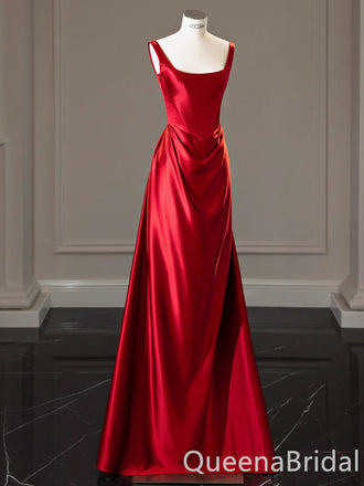 Red Square Neck A-line Party Dress Long Prom Dresses to Impress ,WGP1498