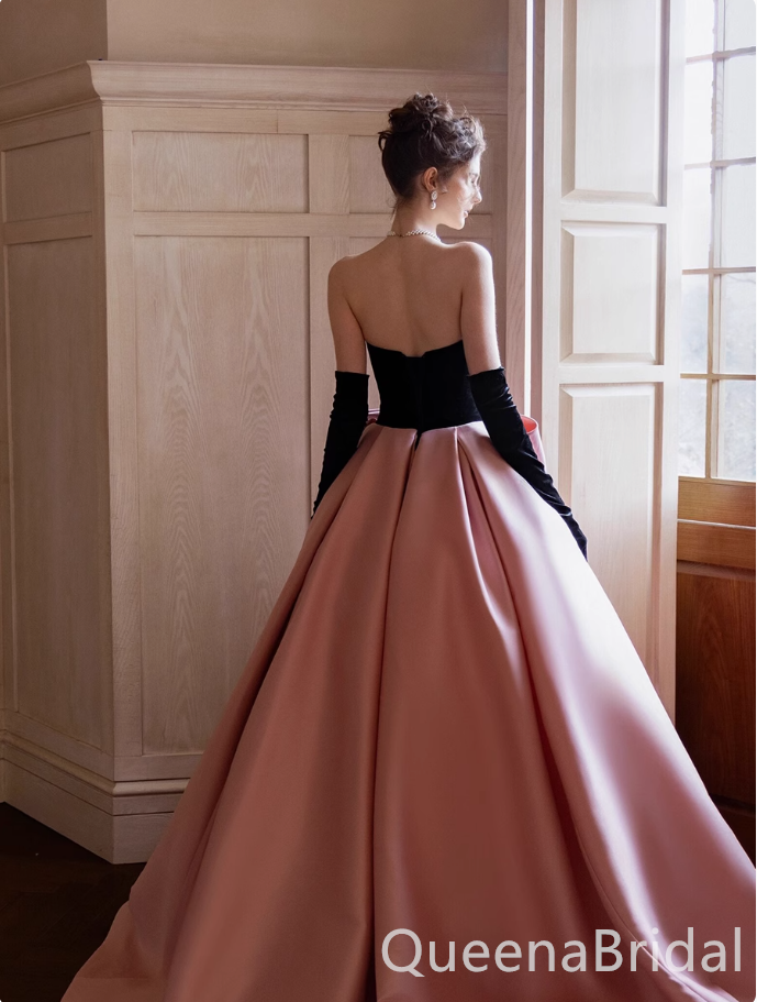 Stunning Black and Pink Strapless A-line Ball Gown Party Dress Long Prom Dresses to Impress ,WGP1499