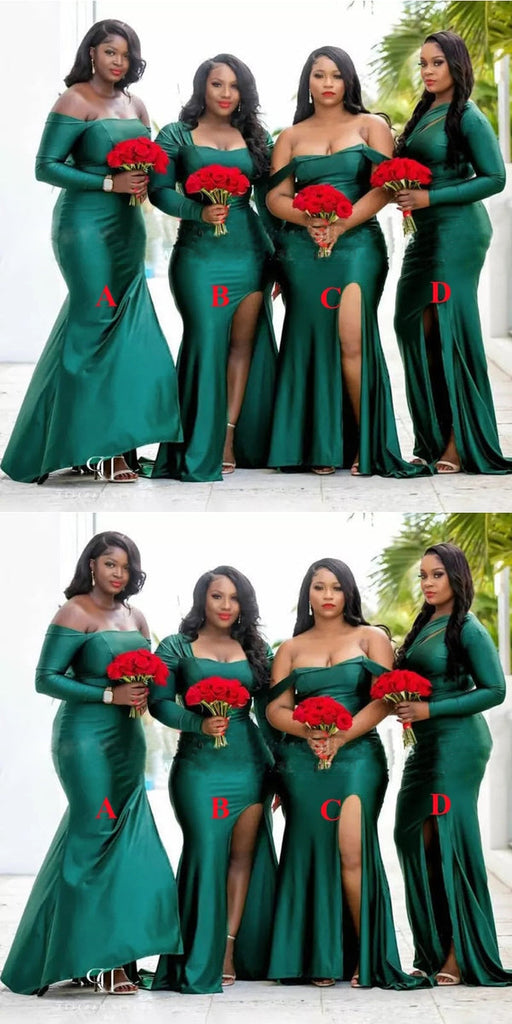 Mismatched Green Mermaid Long Bridesmaid Dresses with Slit ,BDS0216