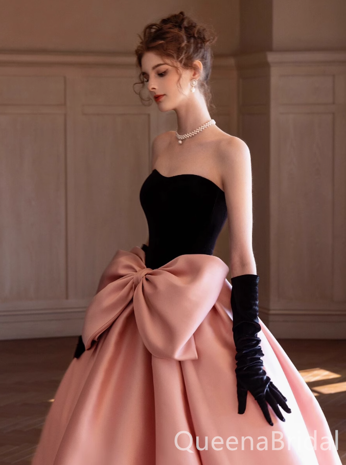 Stunning Black and Pink Strapless A-line Ball Gown Party Dress Long Prom Dresses to Impress ,WGP1499