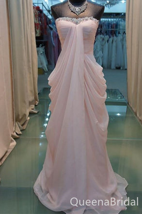 Light Pink Sweetheart Strapless A-line Beaded Evening Gown Maxi Long Evening Party Prom Dresses ,WGP1089