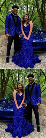 Shiny Blue Mermaid Strapless Party Dress Long Prom Dresses to Impress ,WGP1569