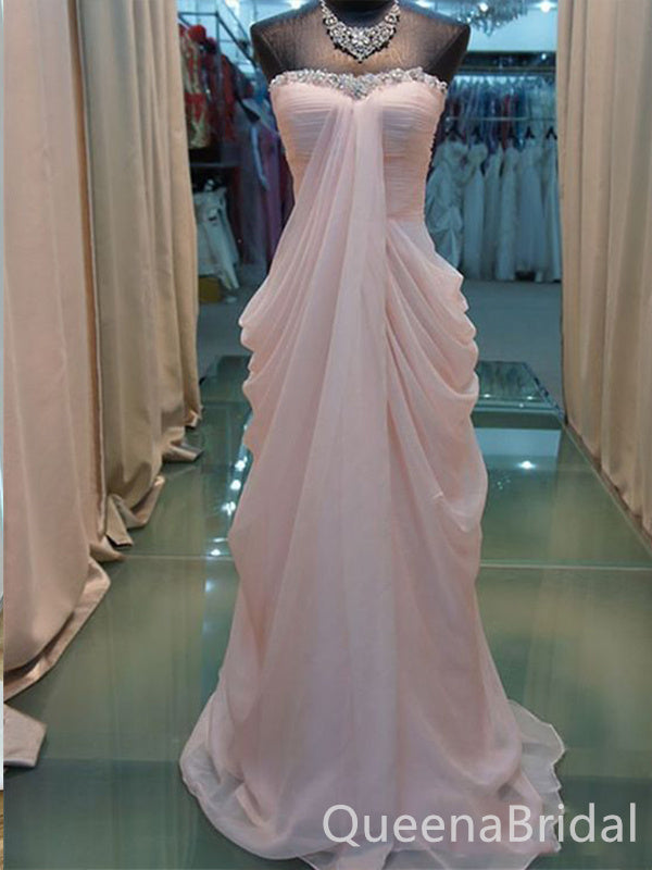 Light Pink Sweetheart Strapless A-line Beaded Evening Gown Maxi Long Evening Party Prom Dresses ,WGP1089