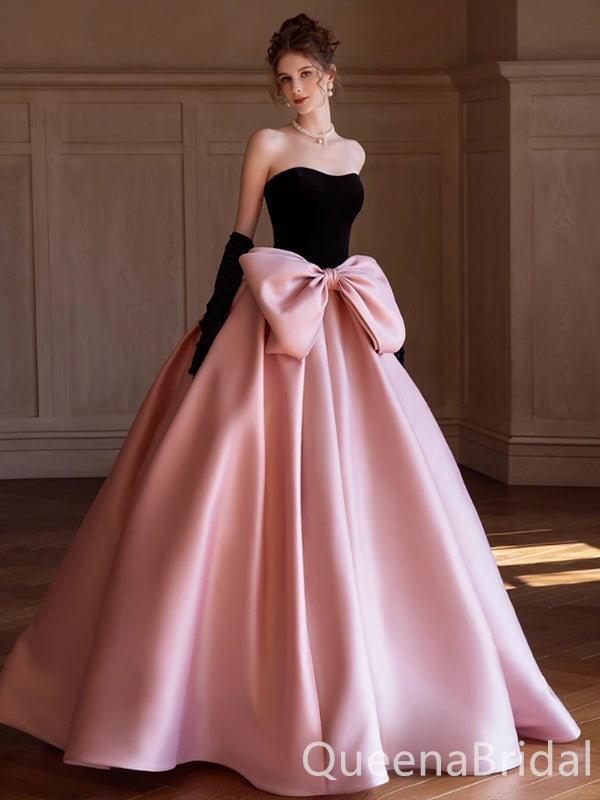 Stunning Black and Pink Strapless A-line Ball Gown Party Dress Long Prom Dresses to Impress ,WGP1499