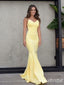 Light Yellow Spaghetti Straps Mermaid Open Back Evening Gown Maxi Long Evening Party Prom Dresses ,WGP1090