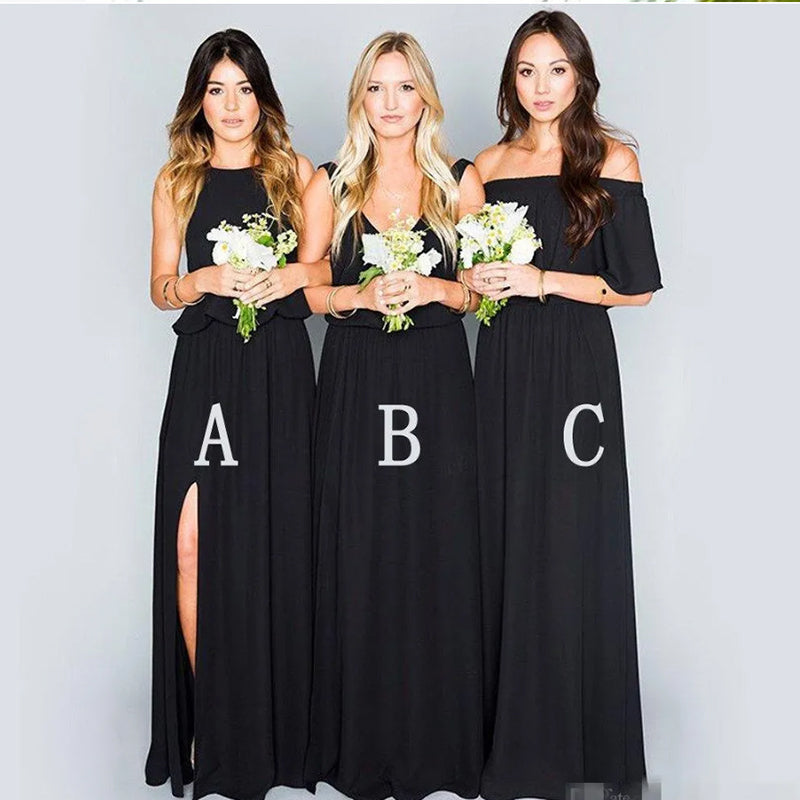 Mismatched Black Sheath Long Bridesmaid Dresses ,BDS0217