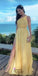 Elegant One Shoulder Yellow Side Slit A-line Long Party Dress Prom Dresses,WGP1755