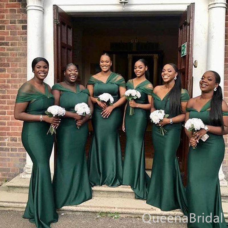 Illusion Green Mermaid Long Bridesmaid Dresses ,BDS0220