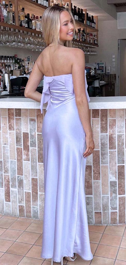 Elegant Unique Light Purple Strapless Ruffles Mermaid Evening Prom Dresses,WGP473