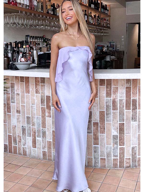 Elegant Unique Light Purple Strapless Ruffles Mermaid Evening Prom Dresses,WGP473