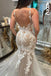 Elegant White Spaghetti Straps V Neck Lace Appliques Mermaid Long Wedding Dresses,WGP208