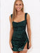 Elegant Dark Green Spaghetti Straps Sheath Sequin Cheap Simple Short Homecoming Dresses,QB0432