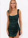 Elegant Dark Green Spaghetti Straps Sheath Sequin Cheap Simple Short Homecoming Dresses,QB0432