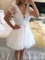 Sexy V Neck Lace Beaded A-line Graduation Party Short Homecoming Dresses Formal Evening Party Dresses, QB0832