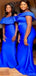 Elegant Royal Blue Off Shoulder Beadings Ruffle Mermaid Simple Bridesmaid Dresses,BDS0182