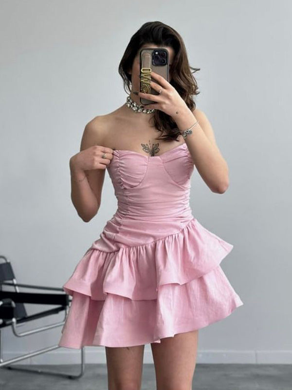 Elegant Pink Ruffles Pleats Mermaid Cheap Simple Short Homecoming Dresses, QB0408