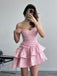 Elegant Pink Ruffles Pleats Mermaid Cheap Simple Short Homecoming Dresses, QB0408