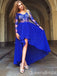 Royal Blue High Low Lace Appliques Long Sleeves A-line Evening Gown Maxi Long Evening Party Prom Dresses,WGP1228