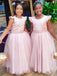 Elegant Pink Tulle A-Line Soft Satin Ruffles Cheap Simple Long Flower Girl Dresses, FGS0044