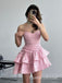 Elegant Pink Ruffles Pleats Mermaid Cheap Simple Short Homecoming Dresses, QB0408